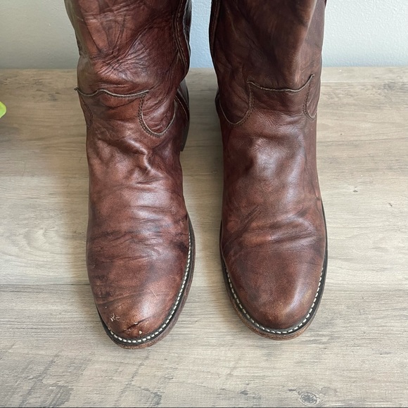Justin Brown Leather Vintage Western Riding Boots - Picture 9 of 12